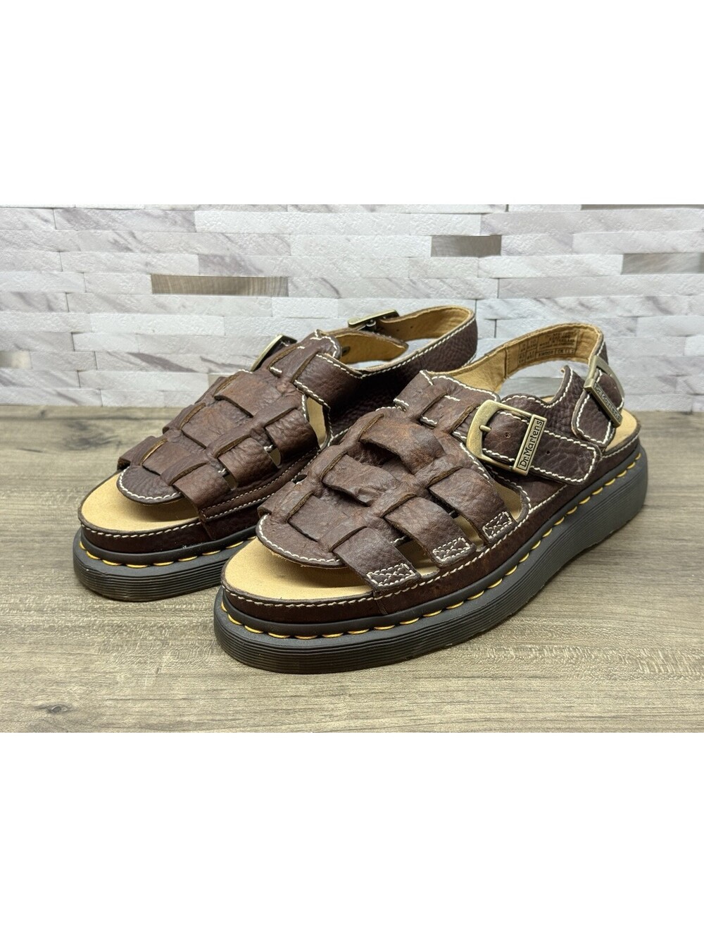Vtg Dr Martens Mens 10 Brown Leather Fisherman Sandals 8092 Arc Chunky Y2K GREAT